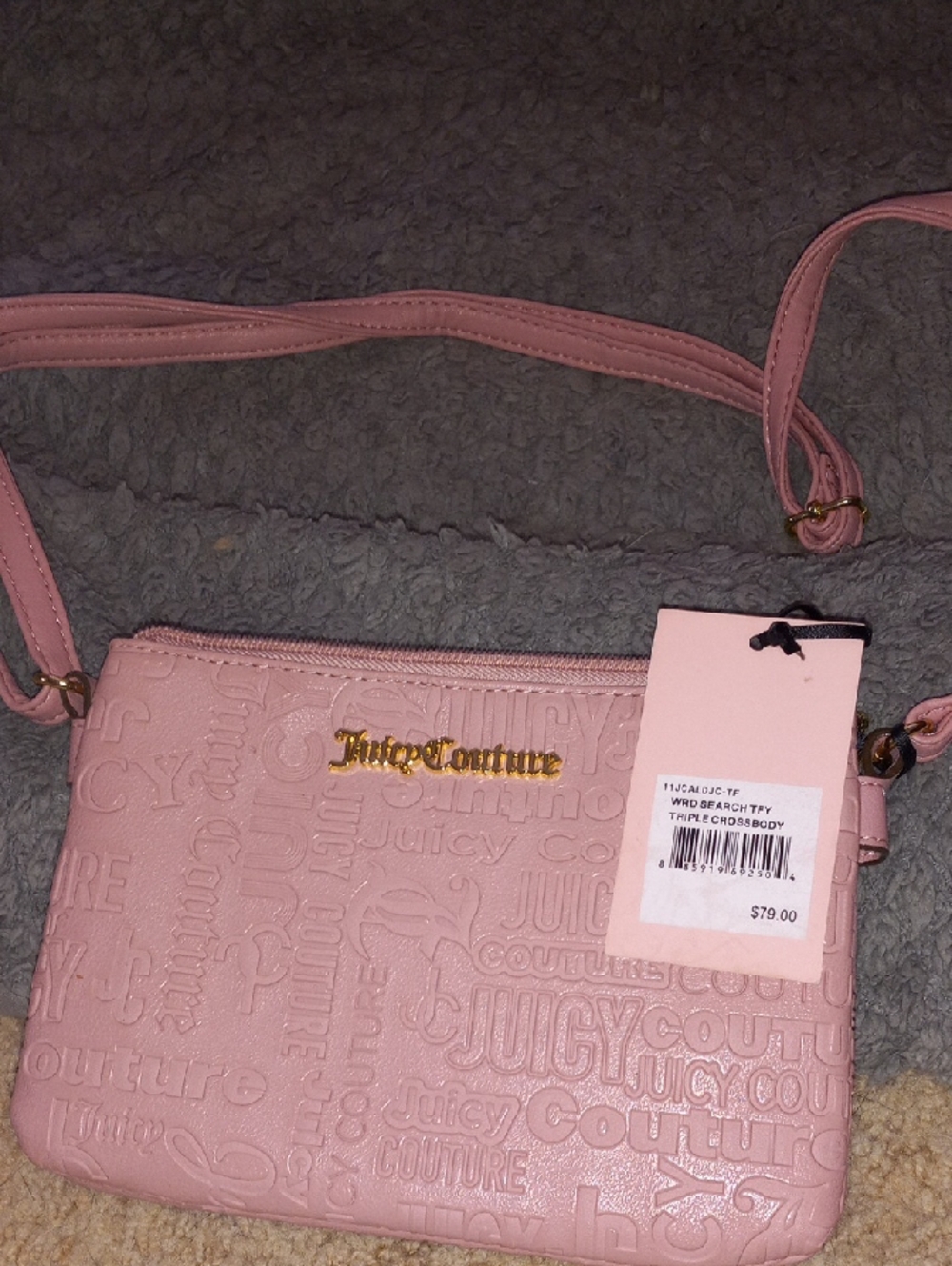 Juicy Couture Blush Pink Embossed Crossbody Bag with Gold Logo